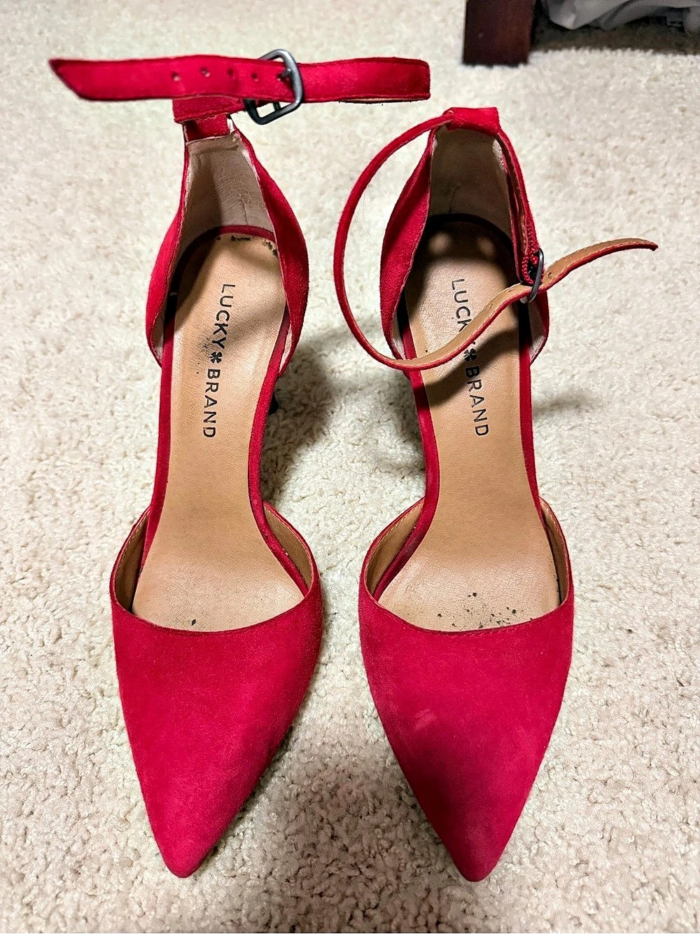 Lucky Brand Pointed-Toe Ankle Strap Heels in Red